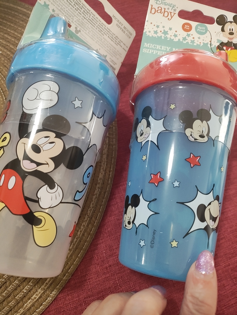 Disney Mickey Mouse Toddler Sippy Cup Set - Blue and Red Lids